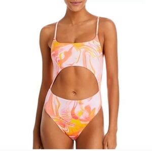 98$ Aqua Pink and Orange Swirl One Piece Swimsuit